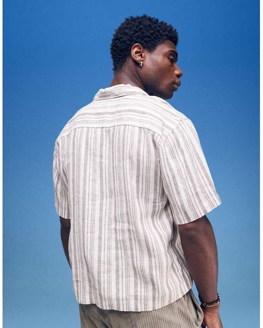 Cotton On Blue Linen Box Fit Short Sleeve Shirt for men