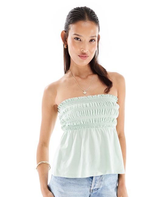 Miss Selfridge Green Shirred Peplum Detail Top