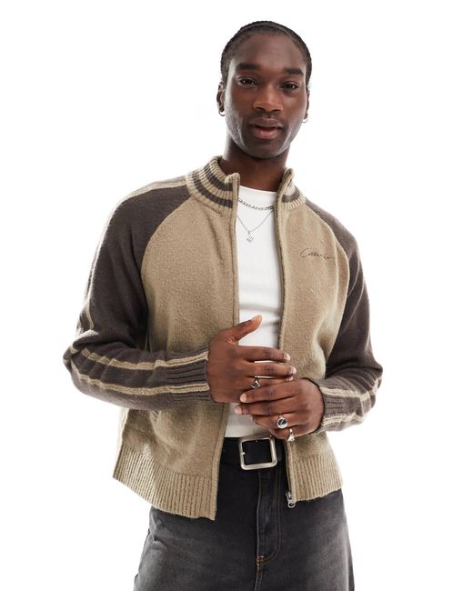 Collusion Natural Rugby Zip Through Knit Jumper for men