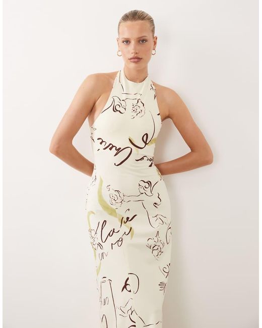 ASOS Natural Halter Trapeze Midi Dress
