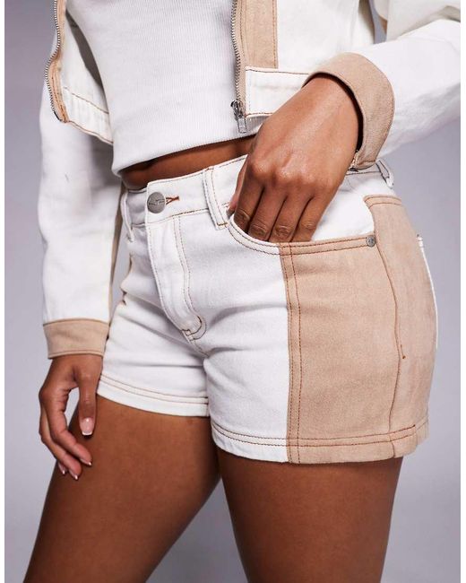 Liquor N Poker White Western Style Denim Mini Shorts With Faux Suede Patchwork