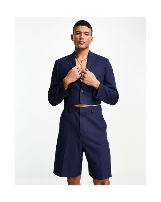 ASOS Blue Wide Suit Shorts for men