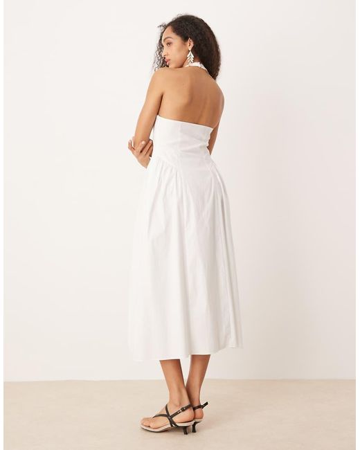 Vestido Semilargo Con Cintura Baja Y Cuello Halter De Algodón De Mango de color Natural
