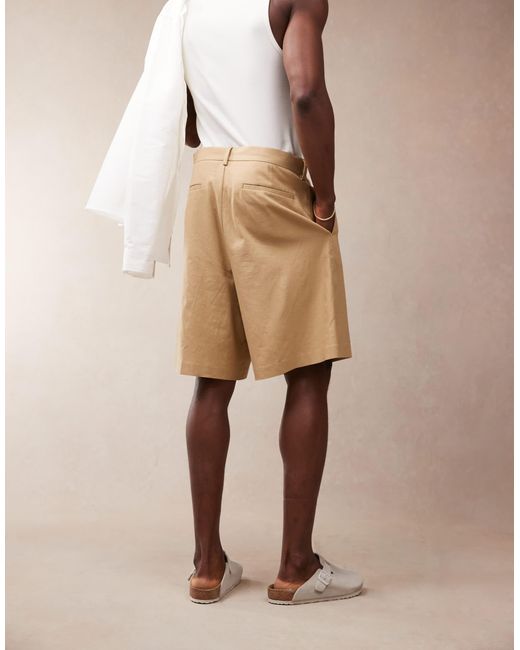 ASOS Natural Smart Linen Blend Bermuda Shorts for men