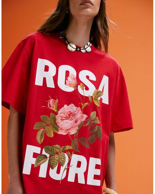 ASOS Red Oversized T-shirt With Rosa Fiore Graphic