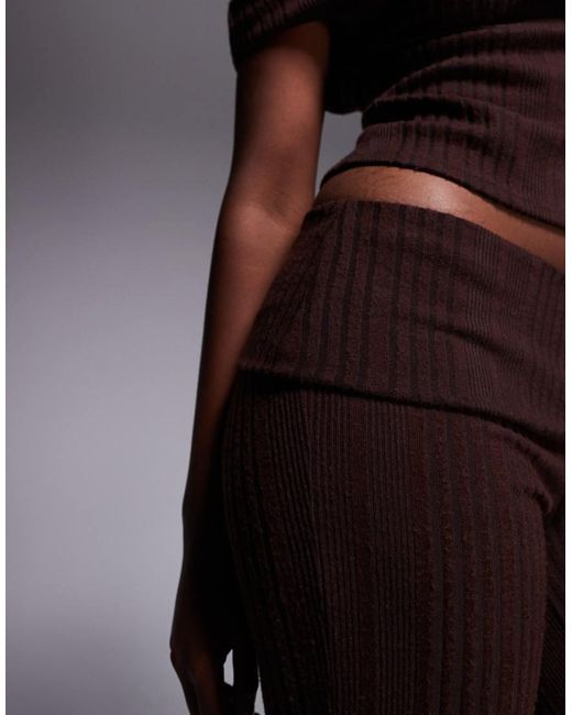ASOS Brown Co-Ord Brushed Rib Straight Leg Trousers With Foldover Waist