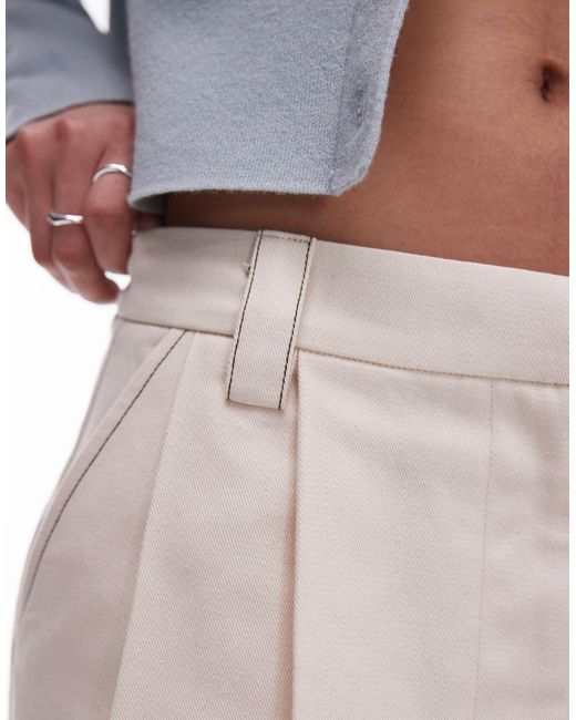 TOPSHOP Gray Low Rise Twill Pleat Mini Skirt With Poplin Exposed Pockets