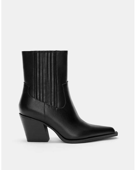 Pull&Bear Black Heeled Cowboy Ankle Boots