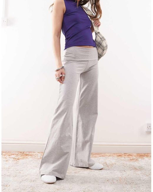 Edikted White Wide Leg Fitted Fold Over Trousers