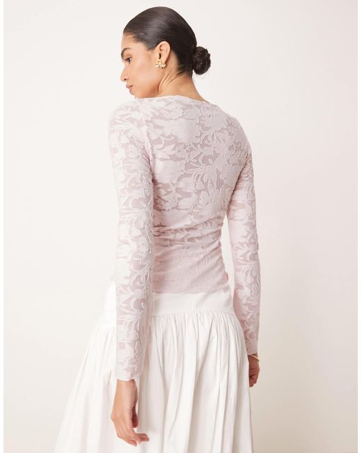Gina Tricot Pink Long Sleeve Textured Print Crew Neck Top