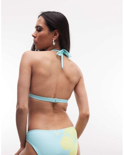 Roxy Blue Tropical Triangle Halter Bikini Top