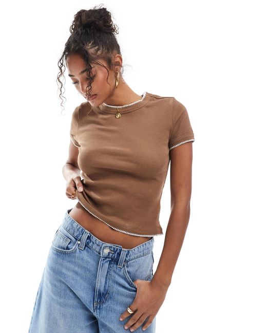 ASOS Blue Babytee With Blanket Stitch Detail