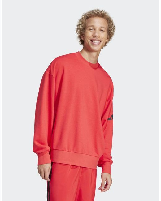 Adidas Originals Red Essentials Loose Fit 3 Bar Logo Sweatshirt for men