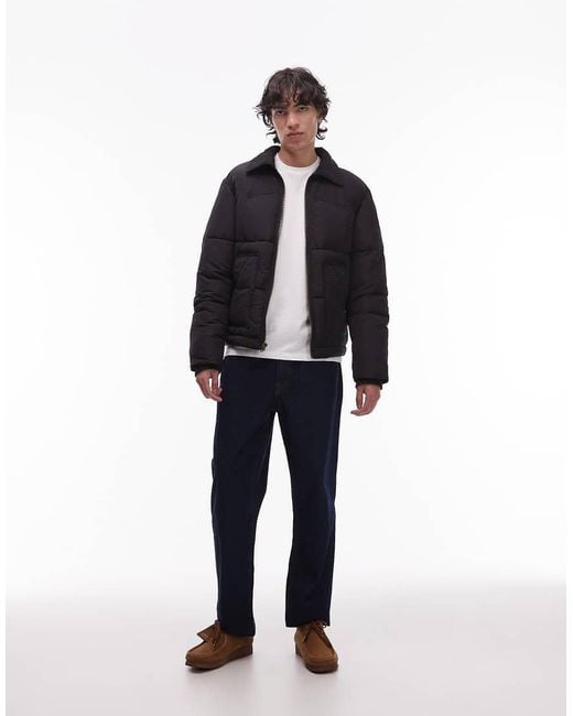 Wrangler Blue Short Puffer Jacket With Collar for men