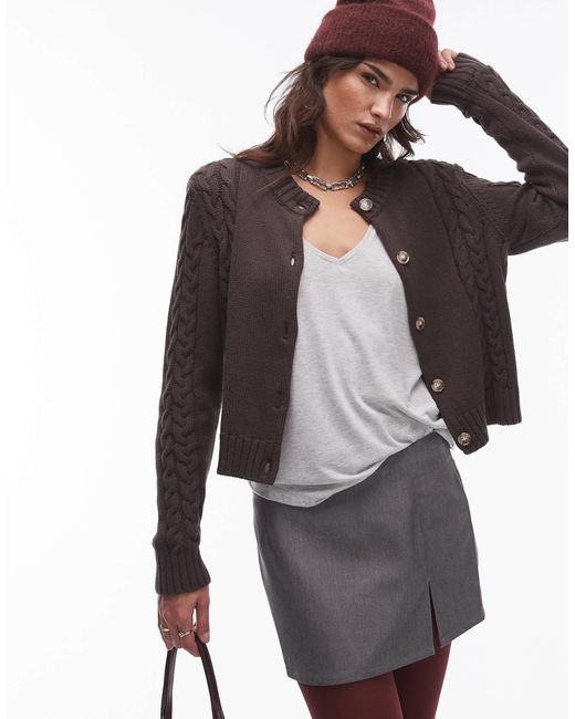 Résumé Brown Resume Cable Knit Fitted Cardigan