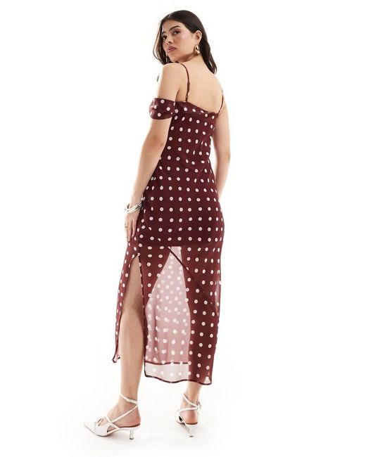 ASOS Midi Slipdress Met Blote Schouder, Bandjes En Stippen in het Red