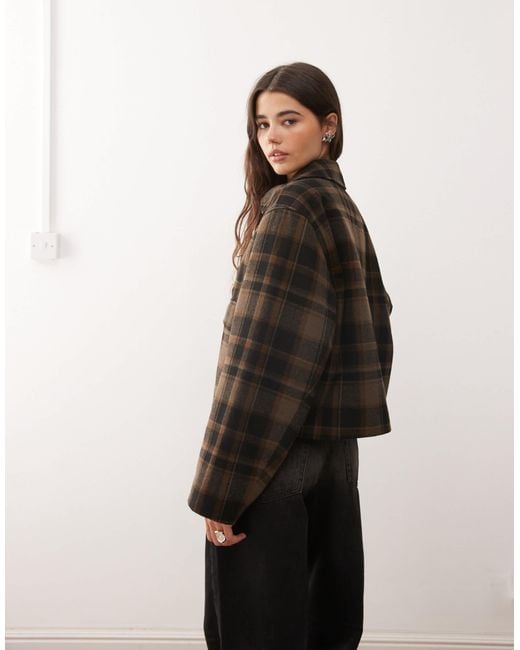 Monki Brown Short Collared Jacket With Wool