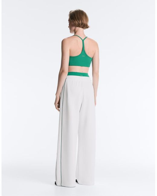 Oysho White Cotton Piqué Straight-leg Trousers With Piping