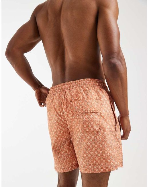 Mango Orange Printed Swim Shorts for men