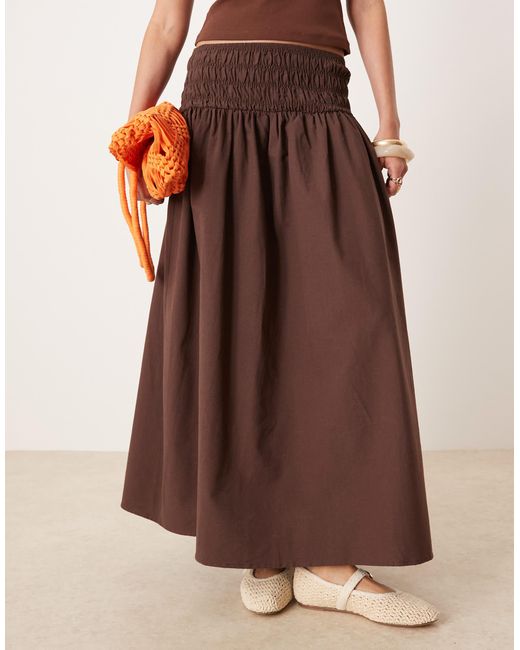 ASOS Brown Shirred Waist Maxi Skirt
