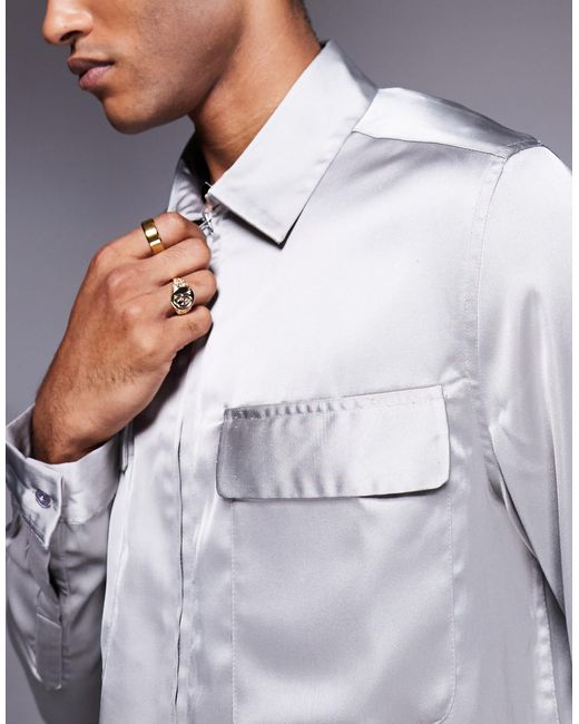 ASOS White Boxy Overshirt With Patch Pockets And Zip for men