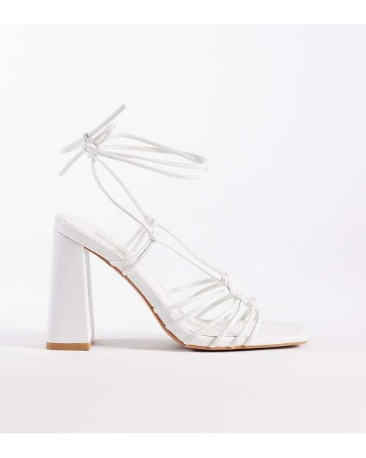 Public Desire White Misty Tie Leg Block Heeled Sandals