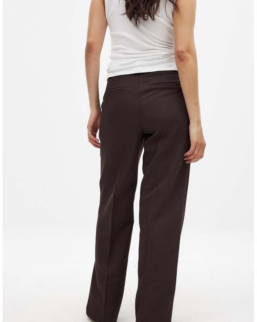 NA-KD Black Straight Mid Waist Twill Suit Trouser