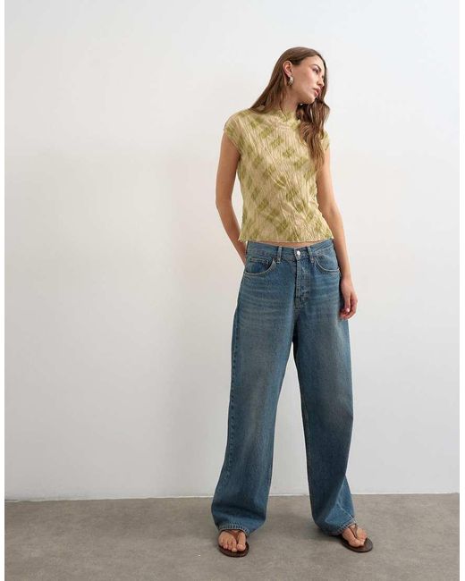TOPSHOP Multicolor Mesh Crinkle Fitted Tee