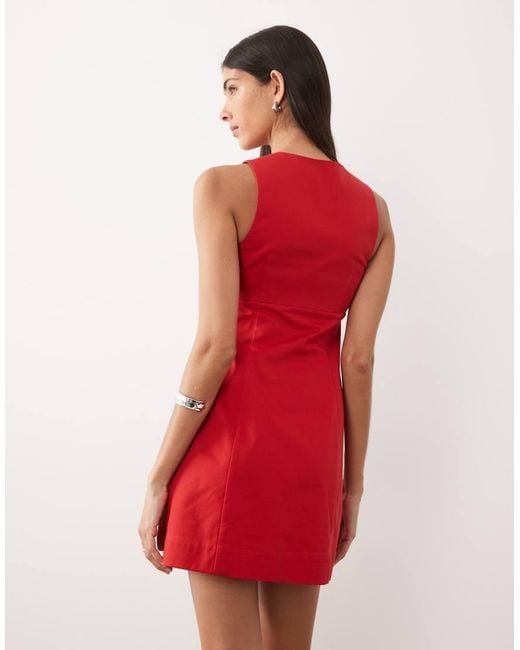 ASOS Red Square Neck Structu Cotton Mini Sundress
