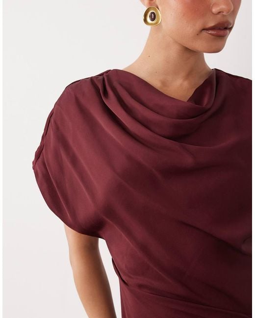 Forever New Red Forever New Satin High Neck Tuck Side Detail Bias Maxi Dress