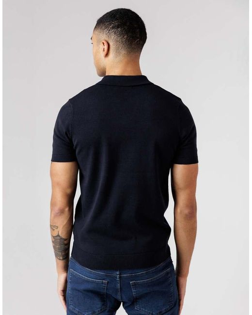French Connection Blue Cotton Short Sleeve Open Collar Polo Shirt for men
