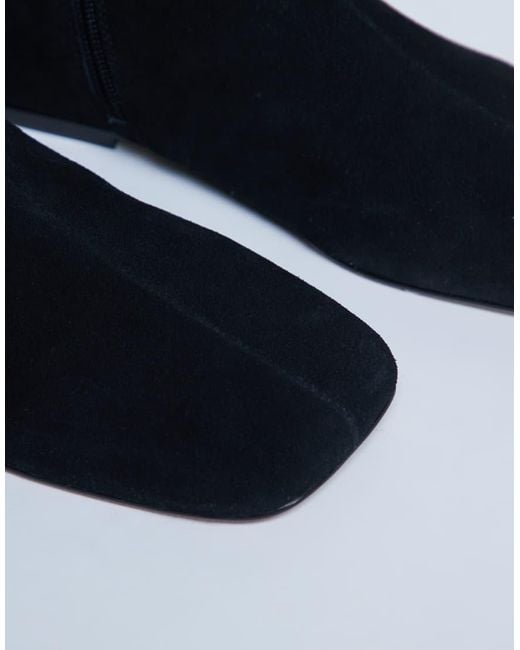 TOPSHOP Black Tess Real Suede Knee High Flat Boot