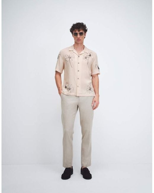 Mango Natural Minimal Floral Print Short Sleeve Shirt for men