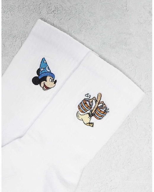 Confezione Da 2 Paia Di Calzini Bianchi Con Grafica Disney Di Topolino di ASOS in White da Uomo