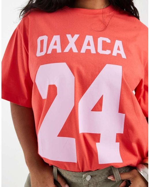 ASOS Red Asos Design Curve Oversized T-shirt With Oaxaca Varsity Graphic