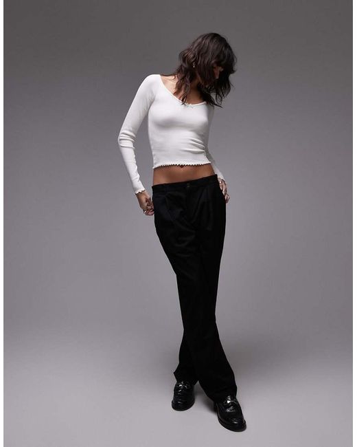 Top Blanco De Manga Larga Con Bordes Ondulados De Canalé De Tommy Hilfiger de color Gray