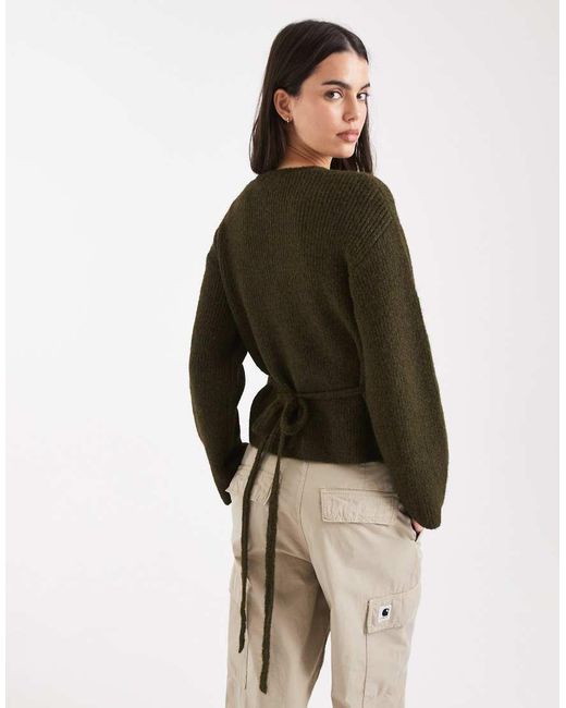 4th & Reckless Green Ribbed Knitted Wrap Tie Cardigan