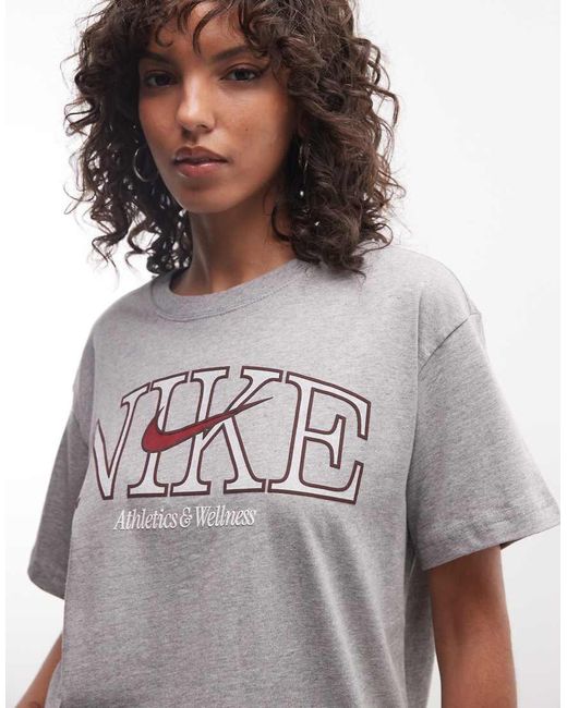 Nike Gray Classic Boyfriend Fit T-shirt With Graphic Print