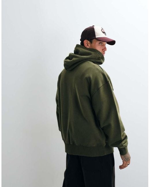 ASOS Green Premium Heavyweight Oversized Washed Zip Up Hoodie for men