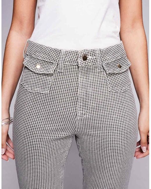 River Island Gray Gingham Denim Capri Pants