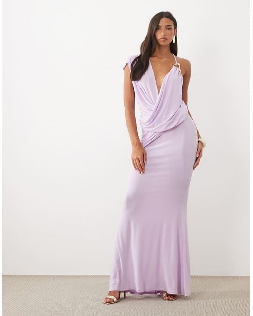 ASOS Purple One-shoulder Draped Dress With Hardware Detail