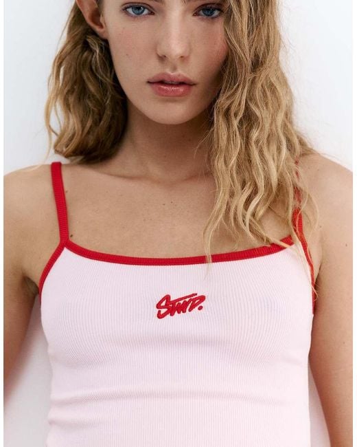 Pull&Bear Red Stwd Fine Strap Top