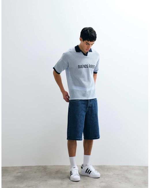 ASOS Gray Oversized Knitted Football Style Notch Neck With Embroidery Detail for men