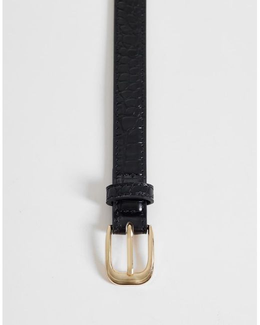 Mango White Slim Croc Effect Belt
