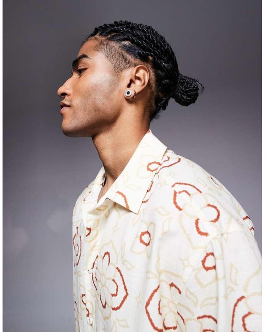 ASOS Oversized Overhemd Met Geometrische Print in het Natural voor heren