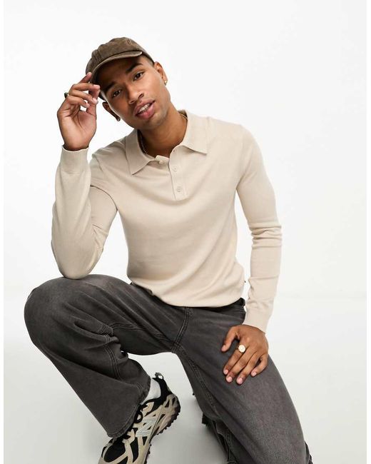 Polo Beis De Manga Larga De Punto De -Beis Neutro Only & Sons de hombre de color Natural