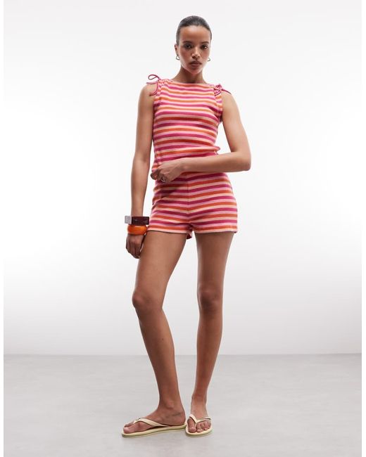 Reclaimed Vintage Red Striped Terrycloth Micro Shorts