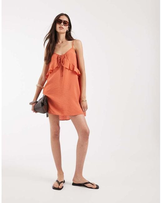 Vero Moda Orange Frill Trim Cami Mini Dress