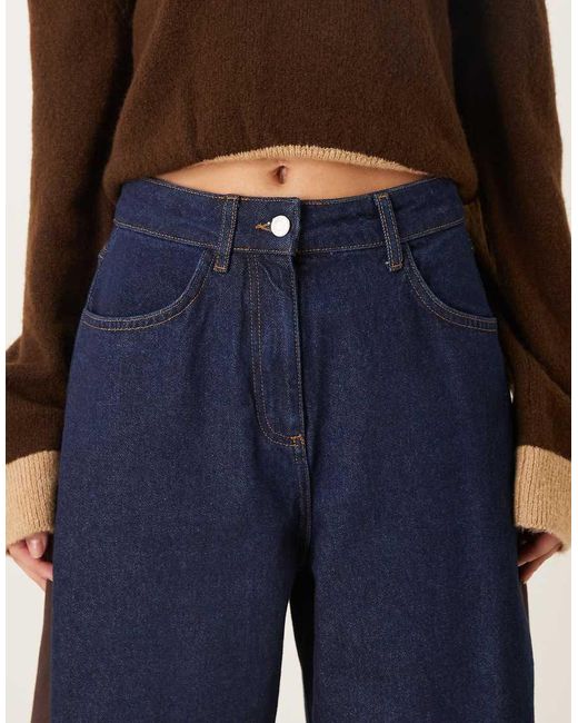 ASOS Blue Barrel Jean With Corduroy Side Panels