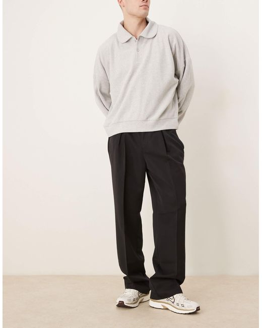 ASOS Black Smart Wide Leg Trousers With Front Inverted Pleats for men